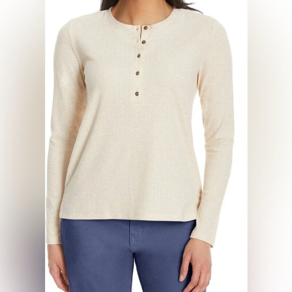 G.H. Bass & Co. Ladies' XL Long-Sleeve Henley Top, Tan NEW
